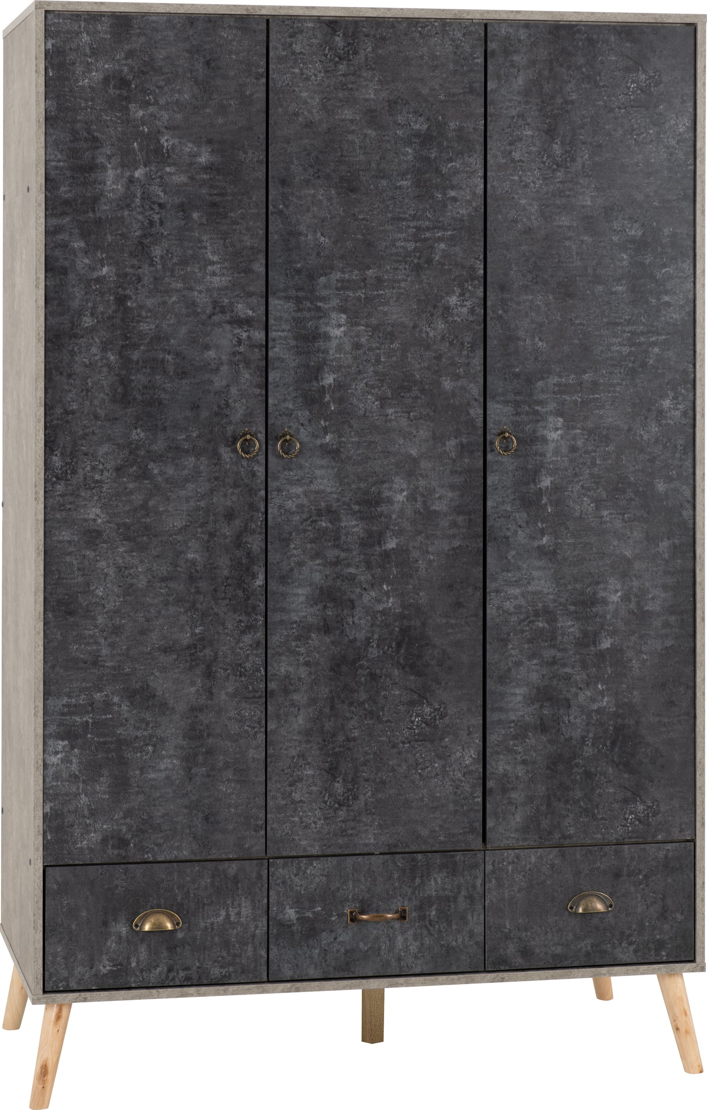 NORDIC 3 DOOR 3 DRAWER WARDROBE - CONCRETE EFFECT/CHARCOAL