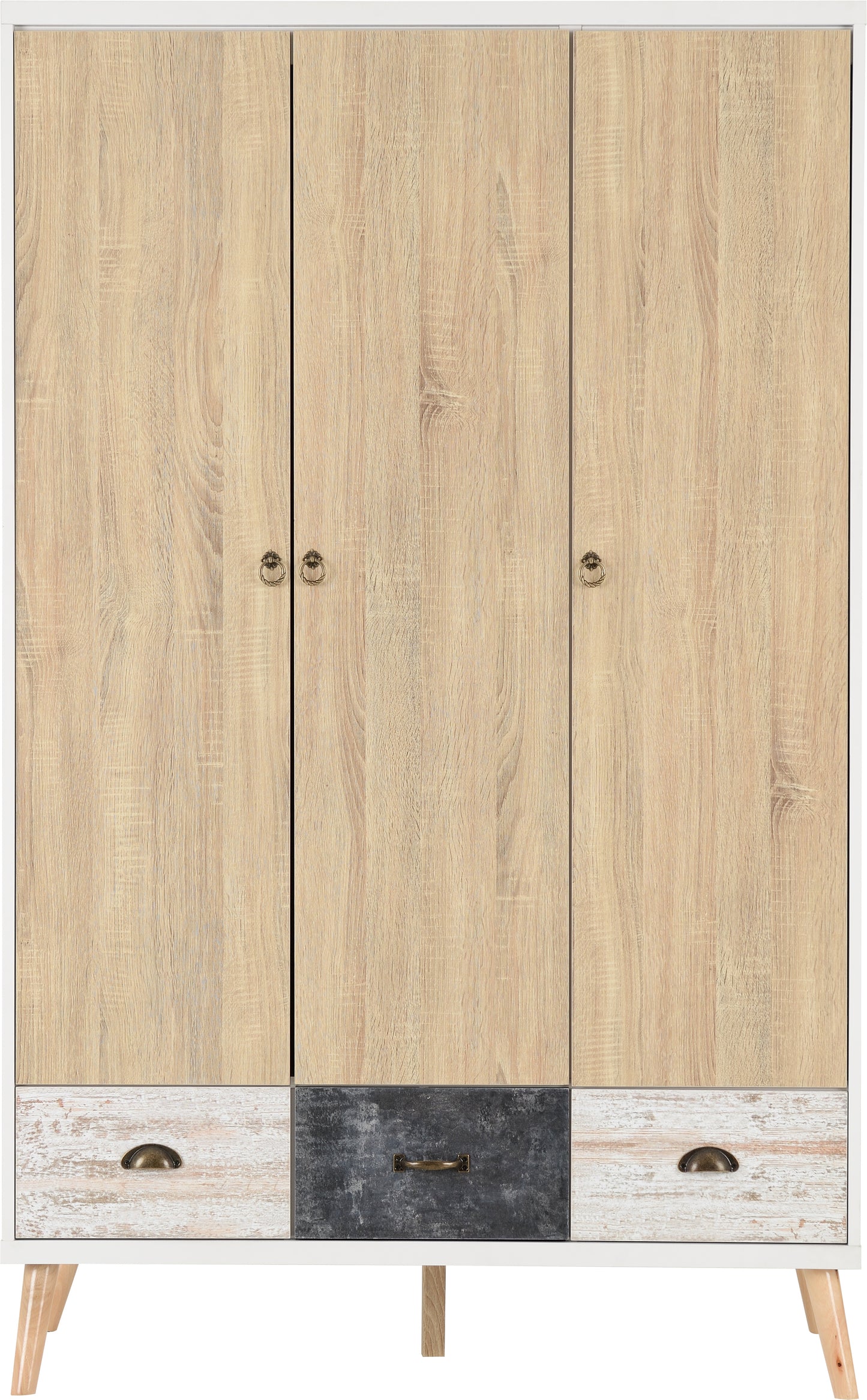 NORDIC 3 DOOR 3 DRAWER WARDROBE - WHITE/DISTRESSED EFFECT