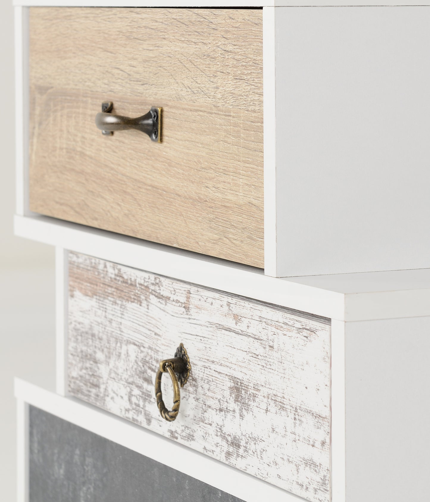 NORDIC 3 DRAWER BEDSIDE - WHITE/DISTRESSED EFFECT