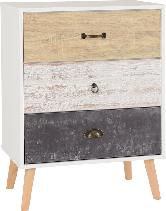 NORDIC 3 DRAWER CHEST - WHITE/DISTRESSED EFFECT