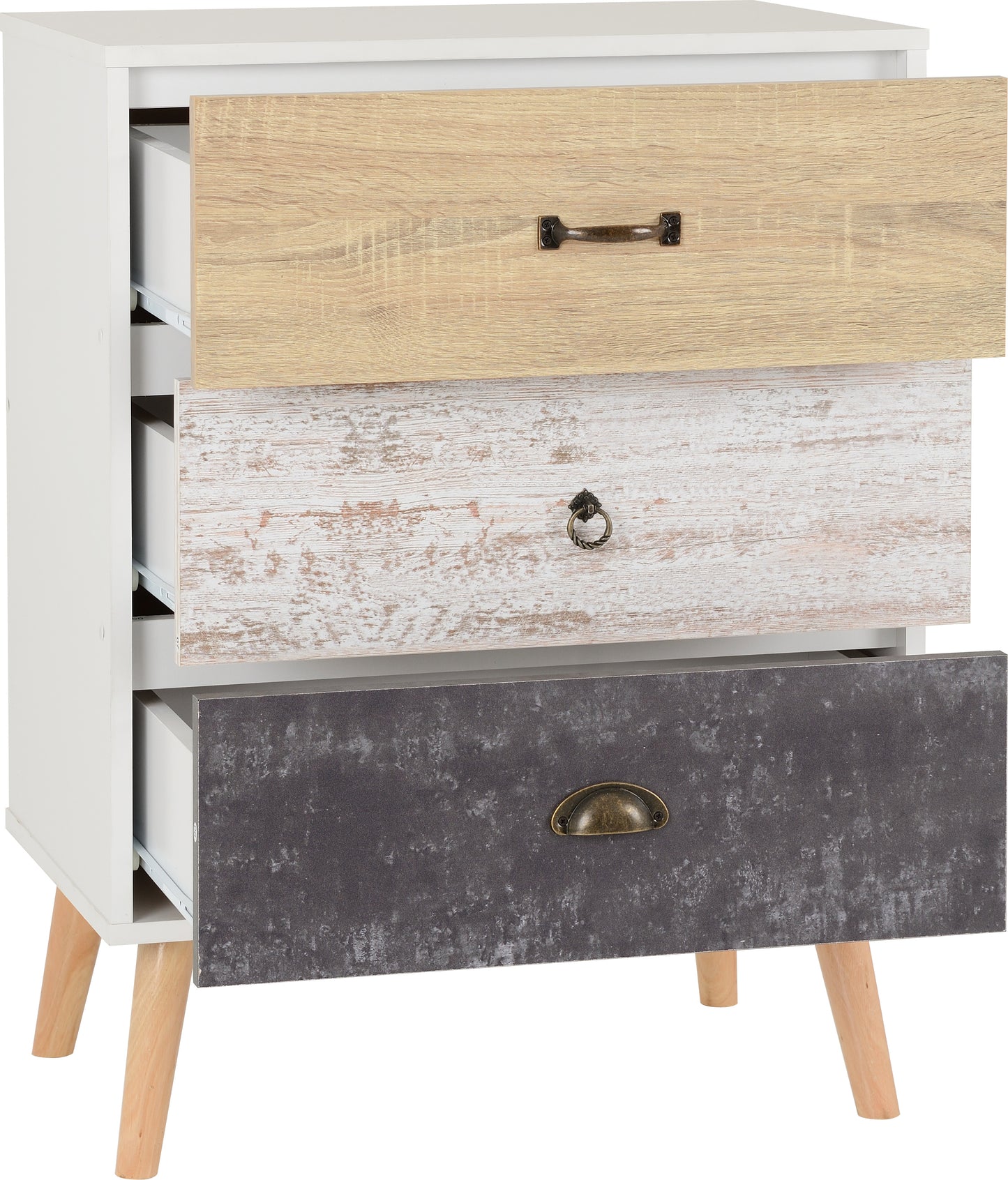 NORDIC 3 DRAWER CHEST - WHITE/DISTRESSED EFFECT