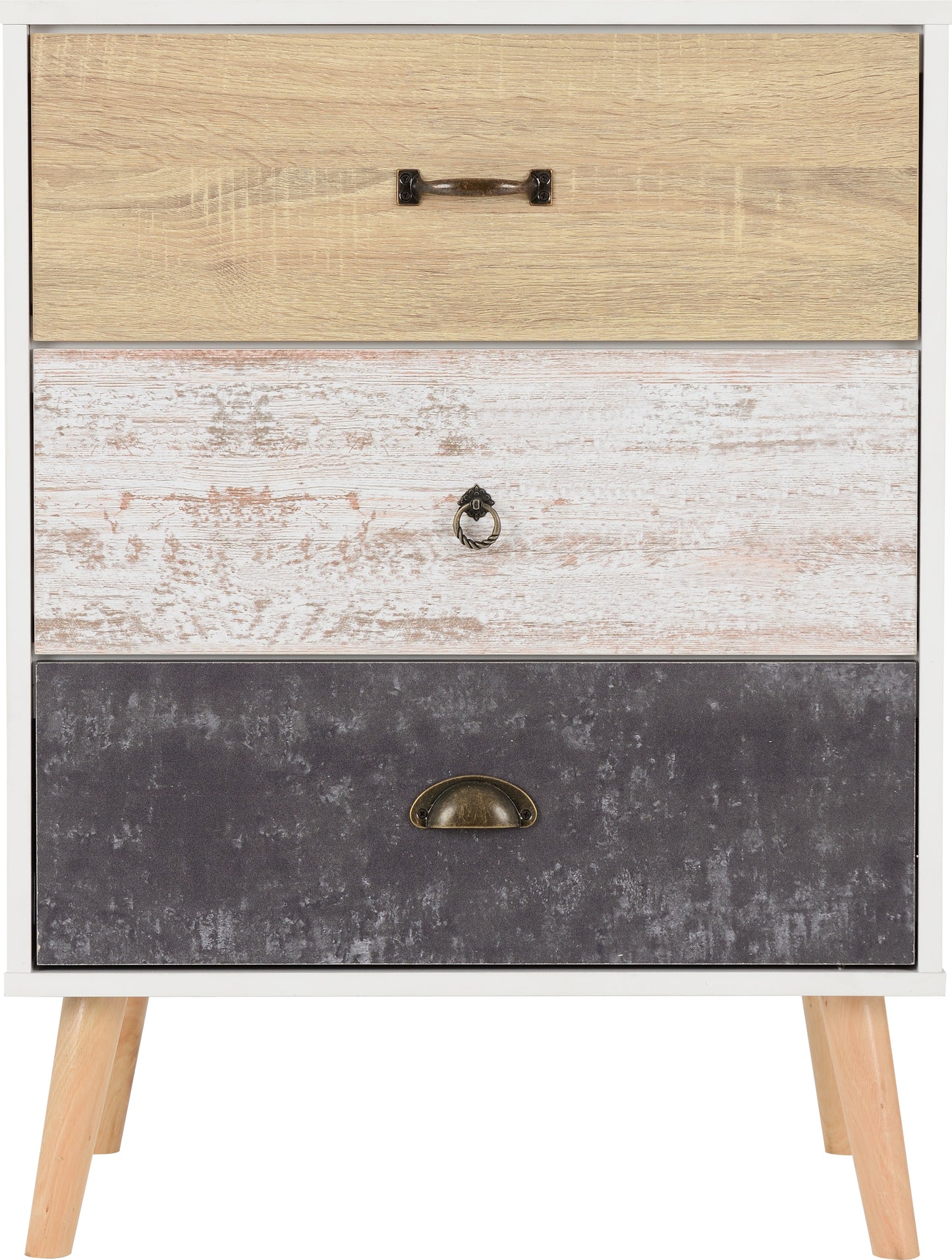 NORDIC 3 DRAWER CHEST - WHITE/DISTRESSED EFFECT