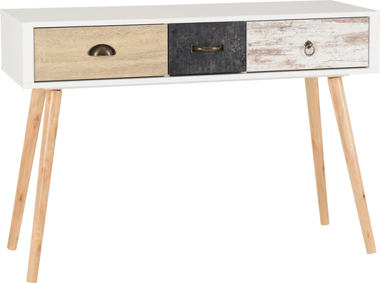 NORDIC 3 DRAWER OCCASIONAL TABLE - WHITE/DISTRESSED EFFECT