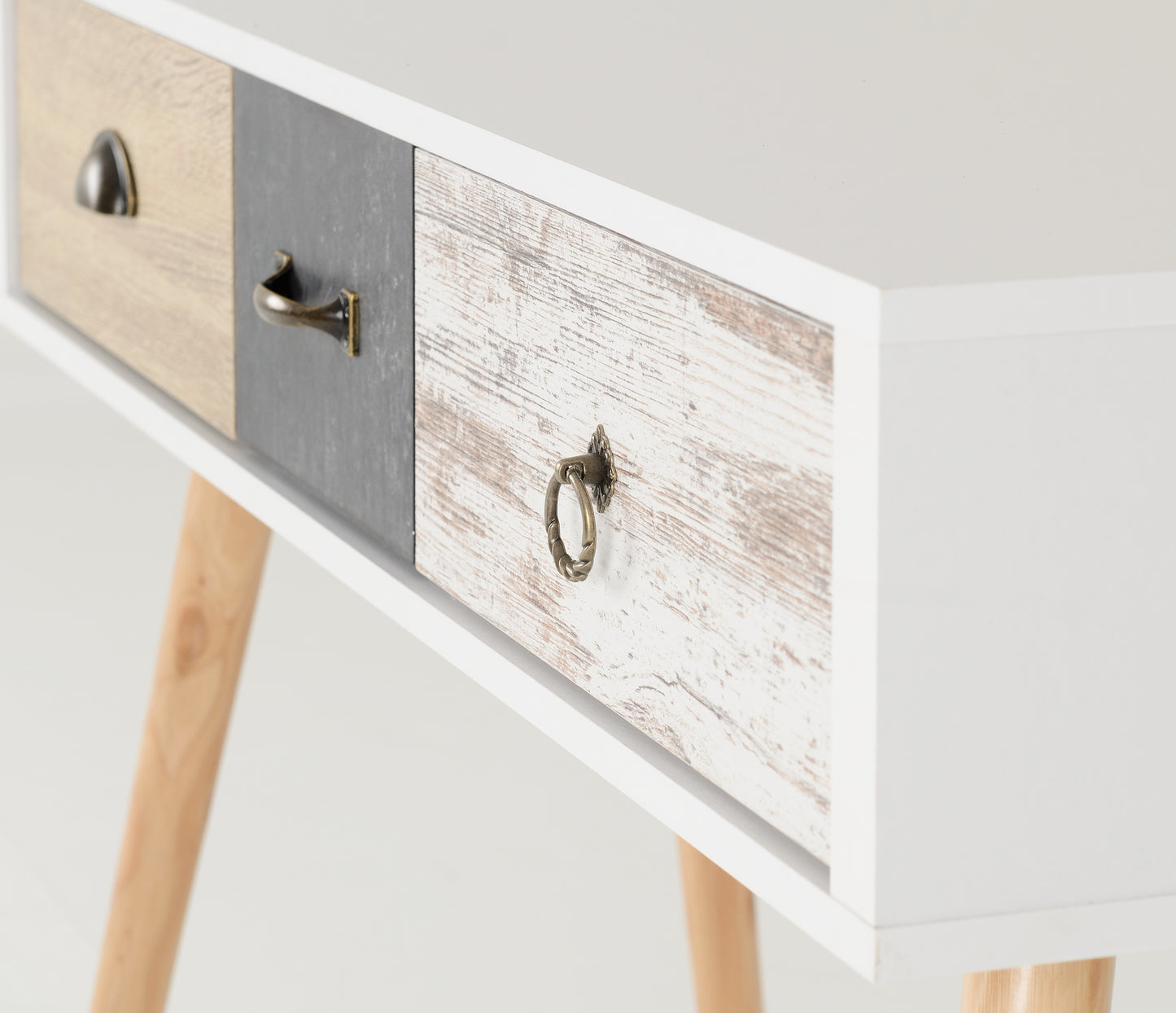 NORDIC 3 DRAWER OCCASIONAL TABLE - WHITE/DISTRESSED EFFECT