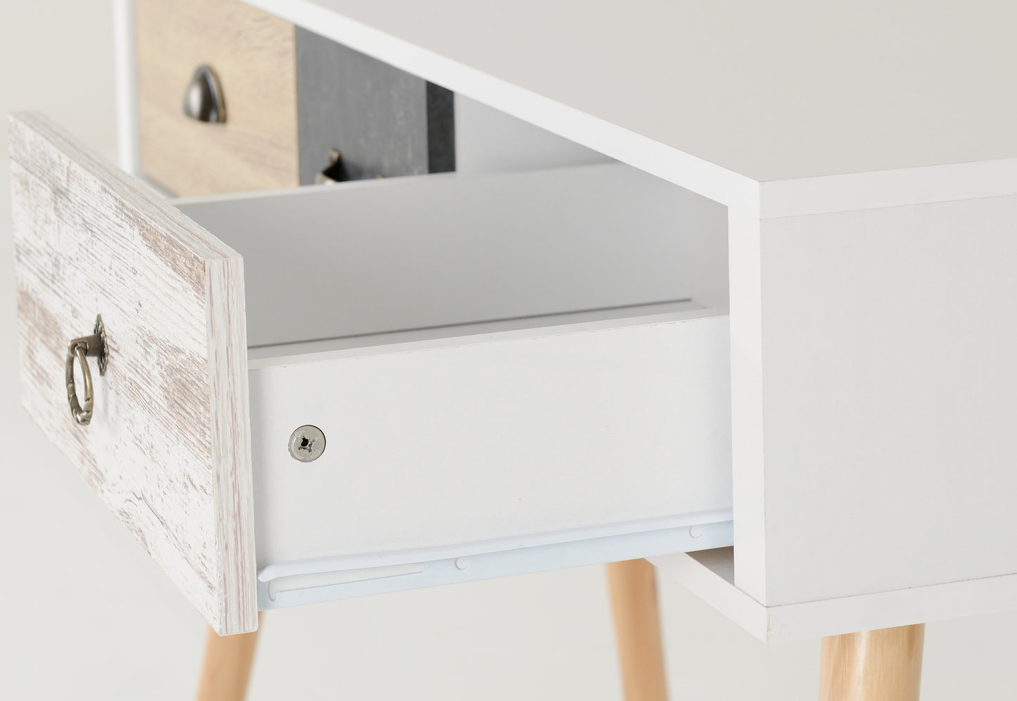 NORDIC 3 DRAWER OCCASIONAL TABLE - WHITE/DISTRESSED EFFECT