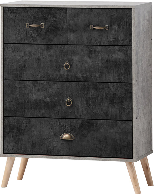 NORDIC 3+2 DRAWER CHEST - CONCRETE EFFECT/CHARCOAL