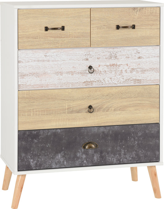 NORDIC 3+2 DRAWER CHEST - WHITE/DISTRESSED EFFECT