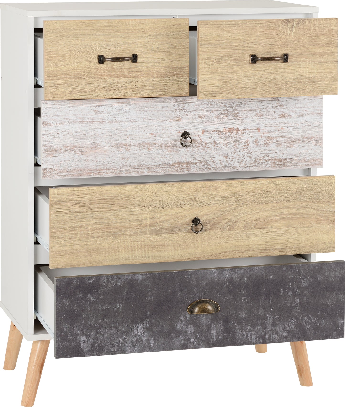 NORDIC 3+2 DRAWER CHEST - WHITE/DISTRESSED EFFECT