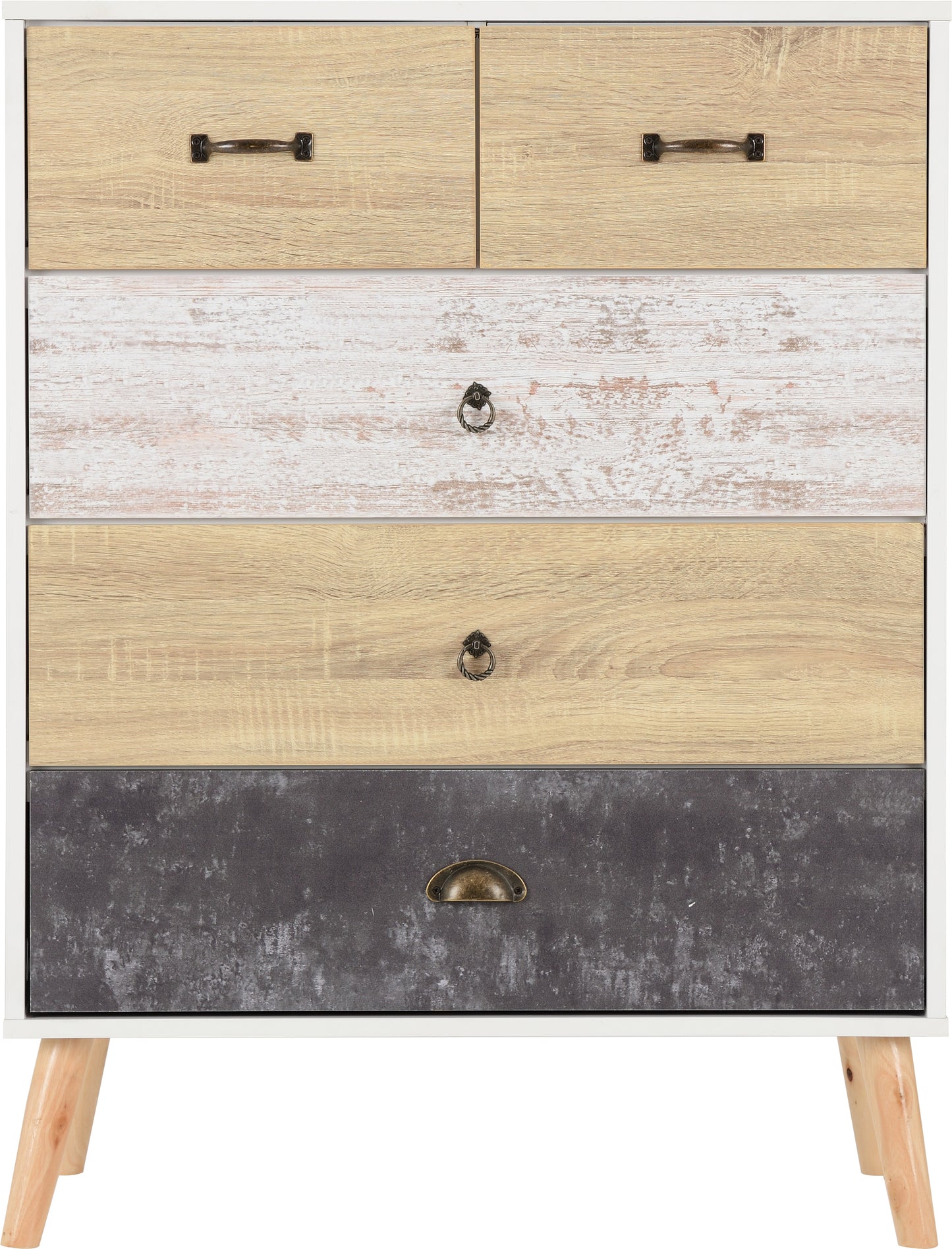 NORDIC 3+2 DRAWER CHEST - WHITE/DISTRESSED EFFECT