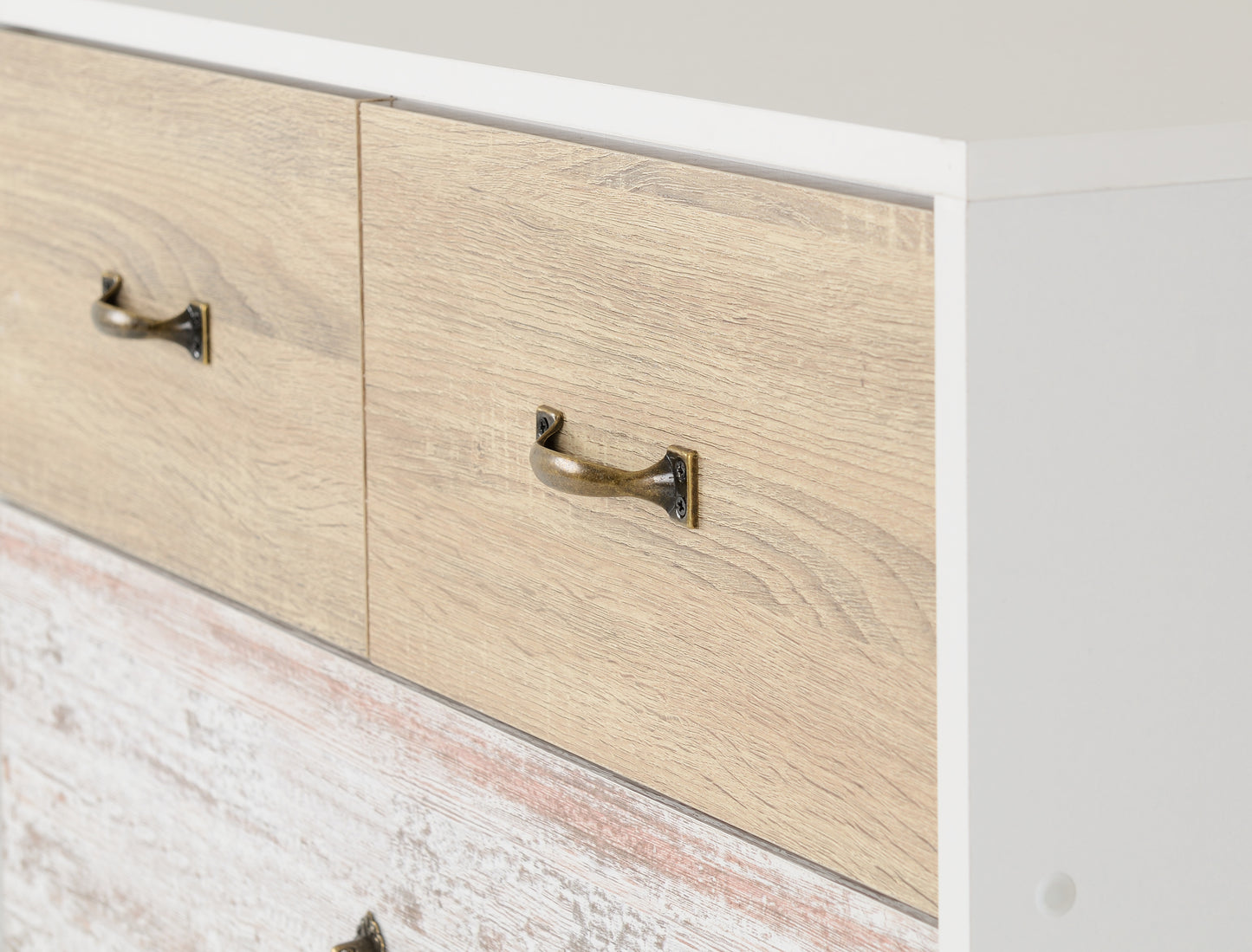 NORDIC 3+2 DRAWER CHEST - WHITE/DISTRESSED EFFECT