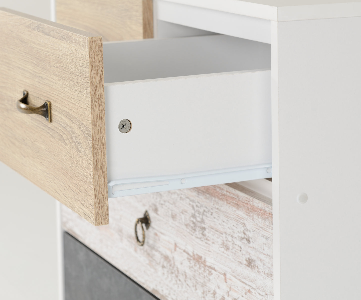 NORDIC 3+2 DRAWER CHEST - WHITE/DISTRESSED EFFECT