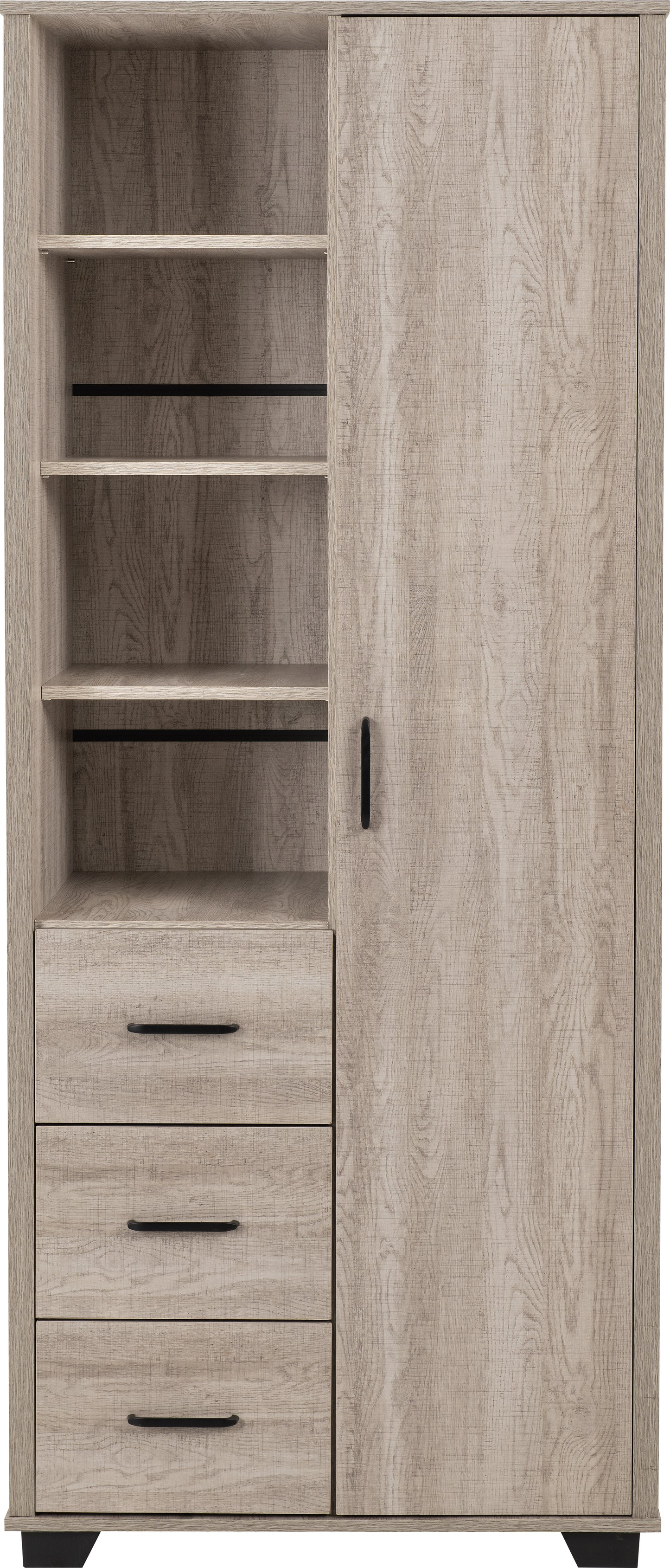 OLIVER 1 DOOR 3 DRAWER OPEN SHELF WARDROBE  - LIGHT OAK EFFECT