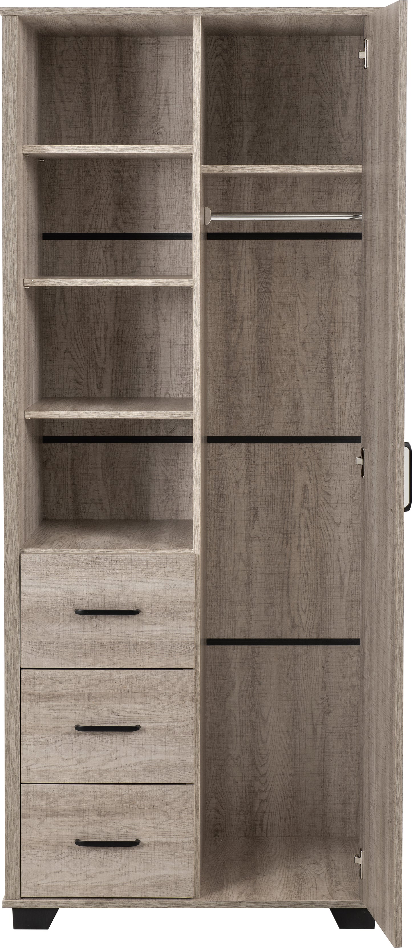 OLIVER 1 DOOR 3 DRAWER OPEN SHELF WARDROBE  - LIGHT OAK EFFECT