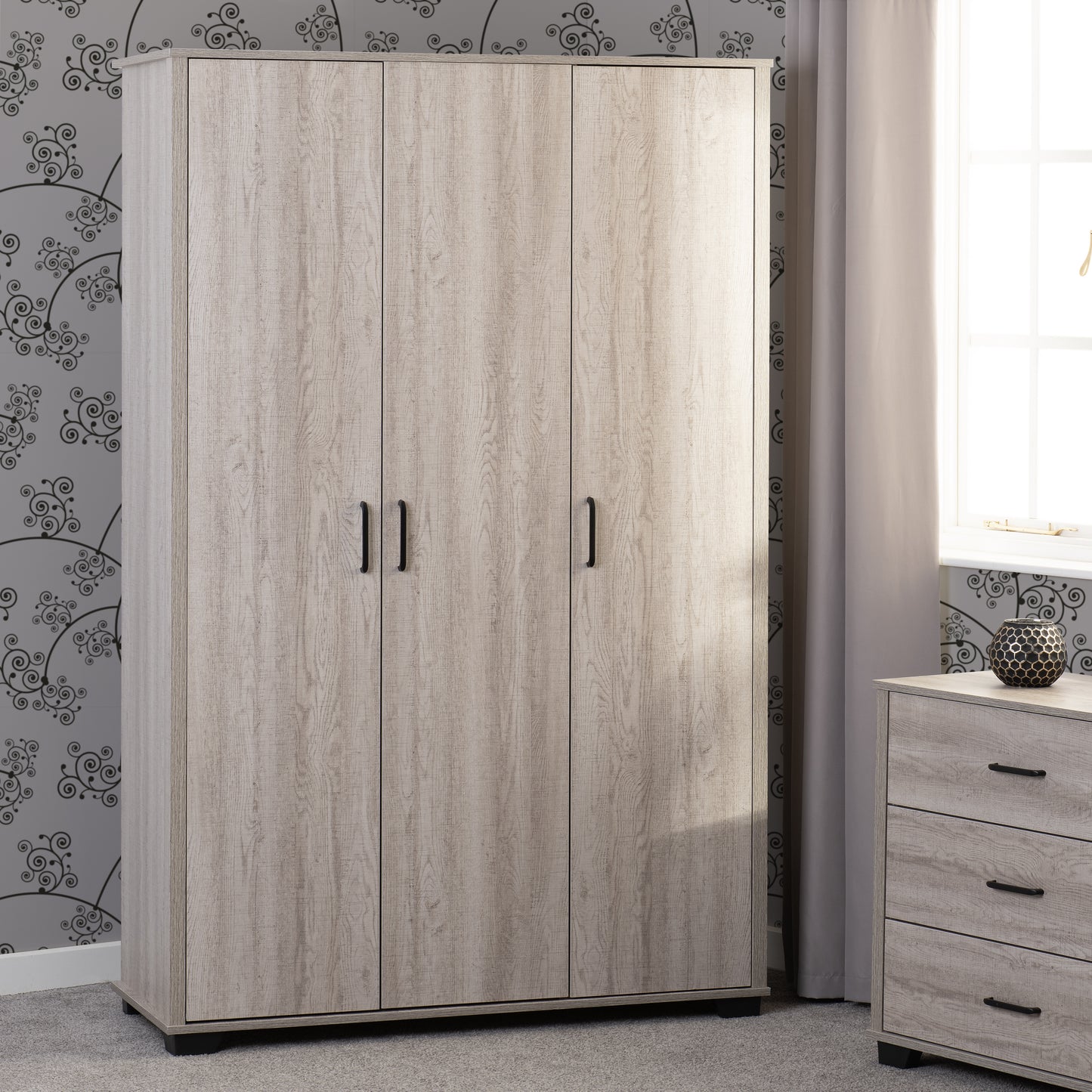 OLIVER 3 DOOR WARDROBE  - LIGHT OAK EFFECT