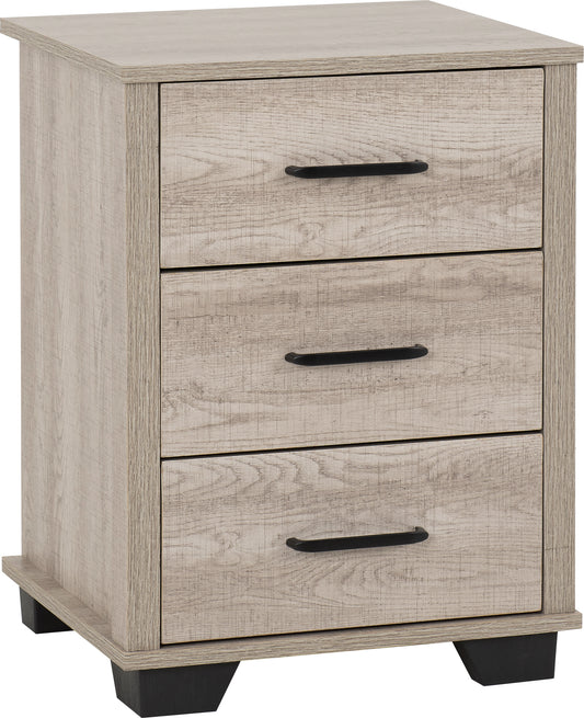 OLIVER 3 DRAWER BEDSIDE  - LIGHT OAK EFFECT