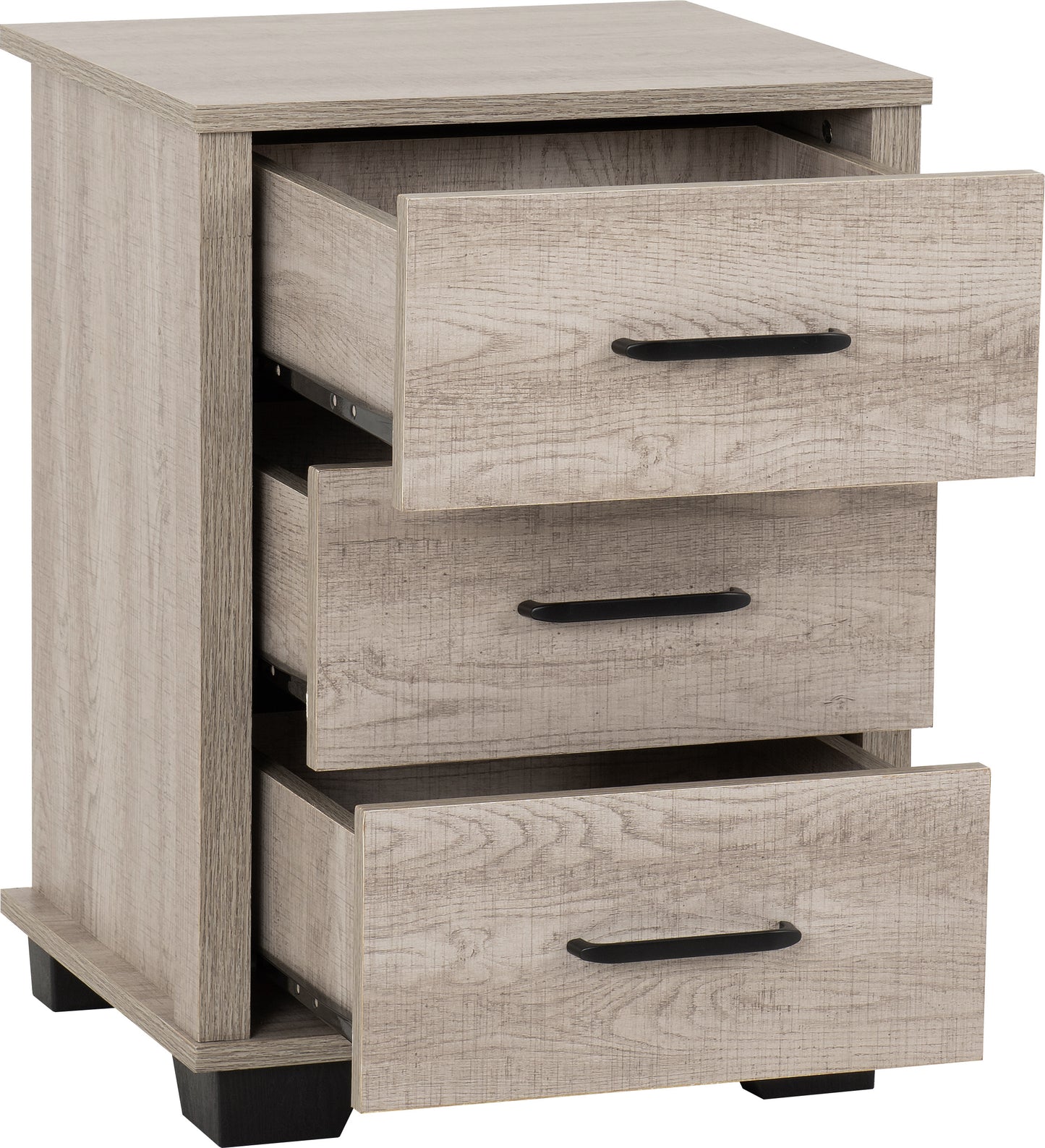 OLIVER 3 DRAWER BEDSIDE  - LIGHT OAK EFFECT