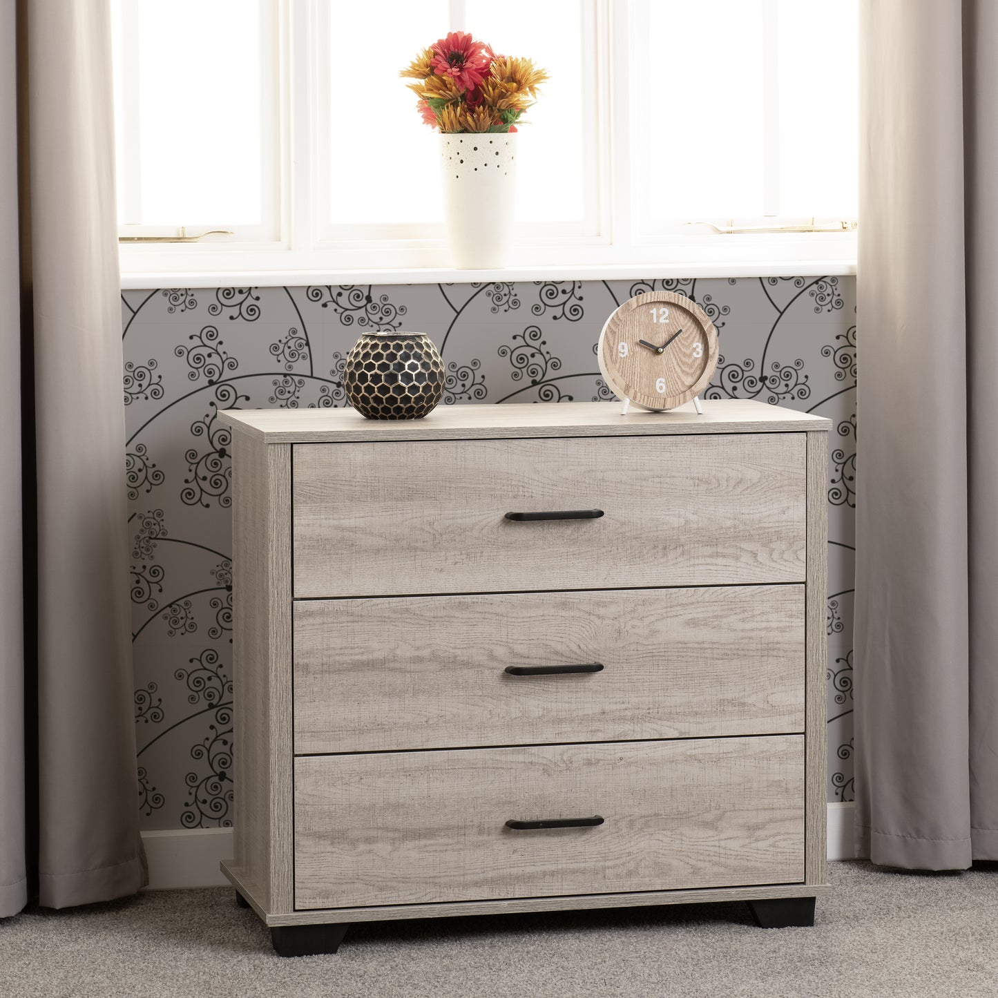 OLIVER 3 DRAWER CHEST  - LIGHT OAK EFFECT