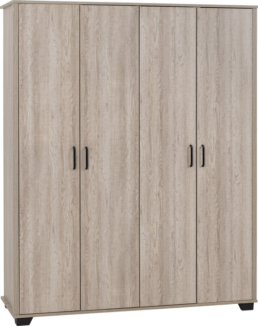 OLIVER 4 DOOR WARDROBE  - LIGHT OAK EFFECT