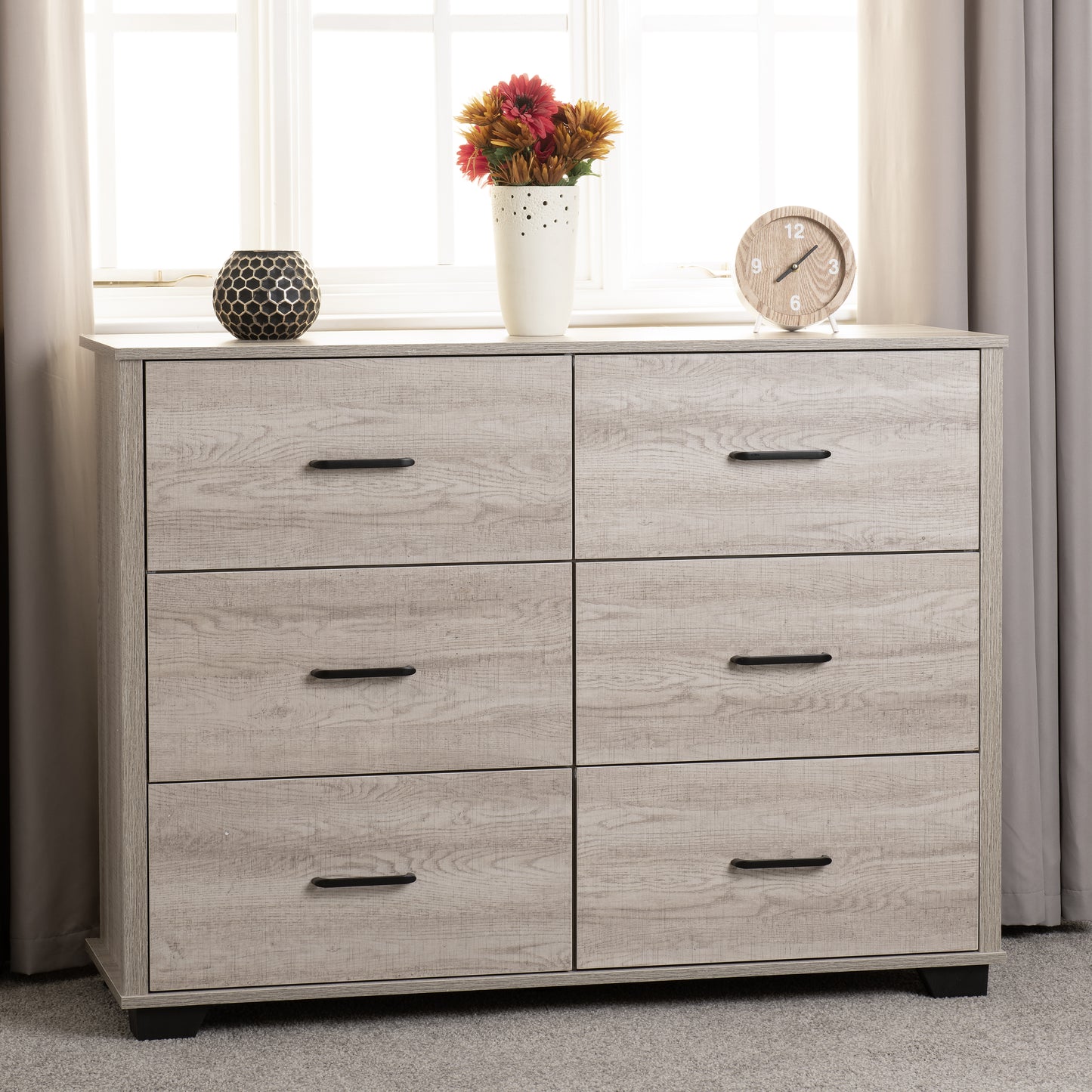 OLIVER 6 DRAWER CHEST  - LIGHT OAK EFFECT