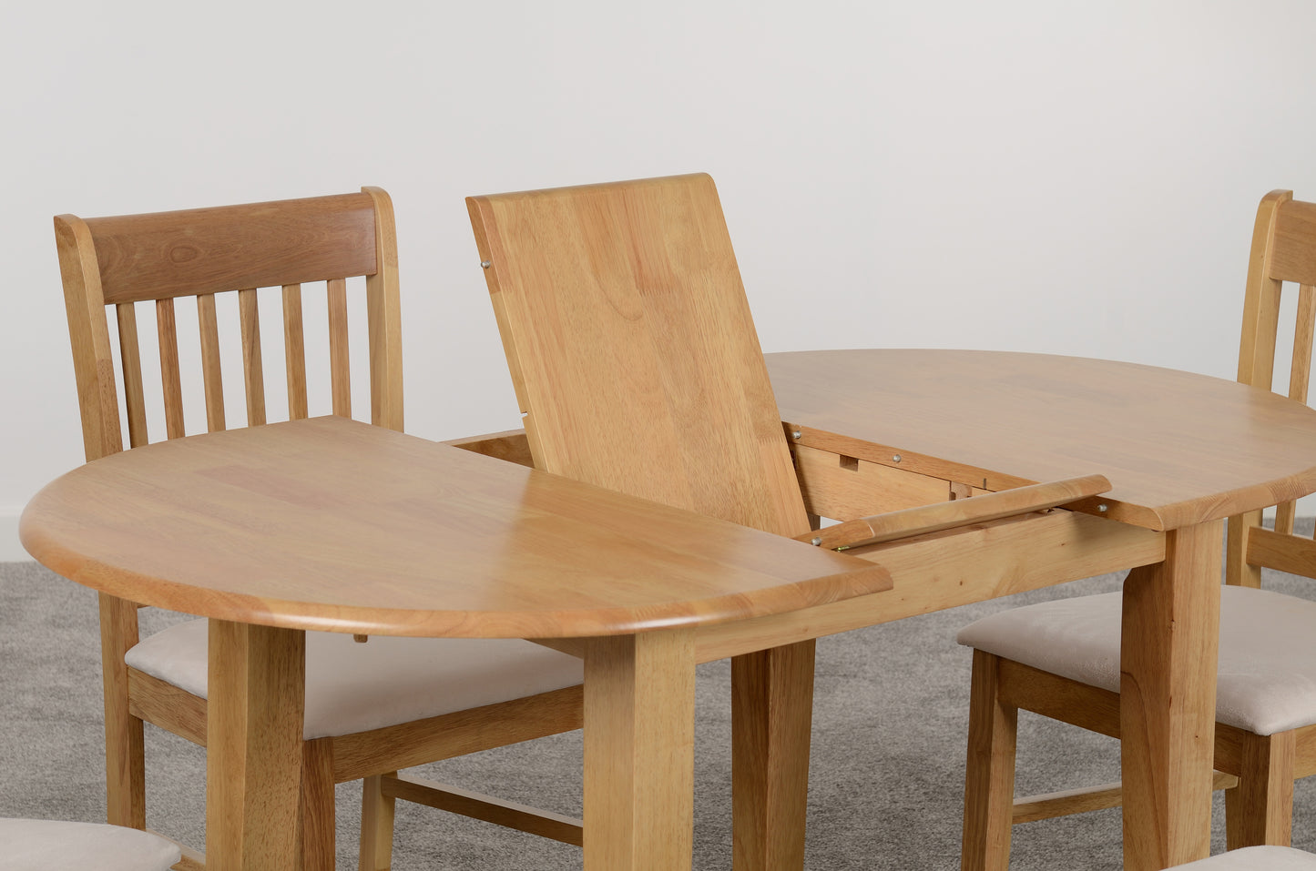 OXFORD EXTENDING DINING SET - NATURAL OAK/MINK MICROSUEDE