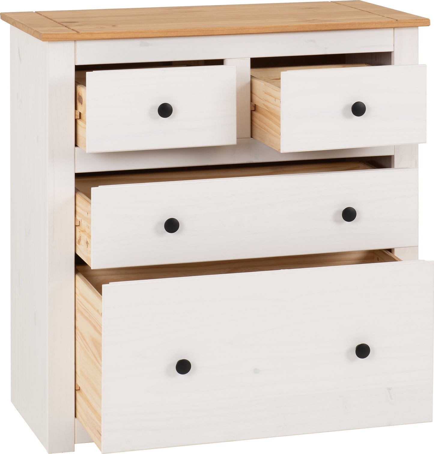 PANAMA 2+2 DRAWER CHEST - WHITE/NATURAL WAX