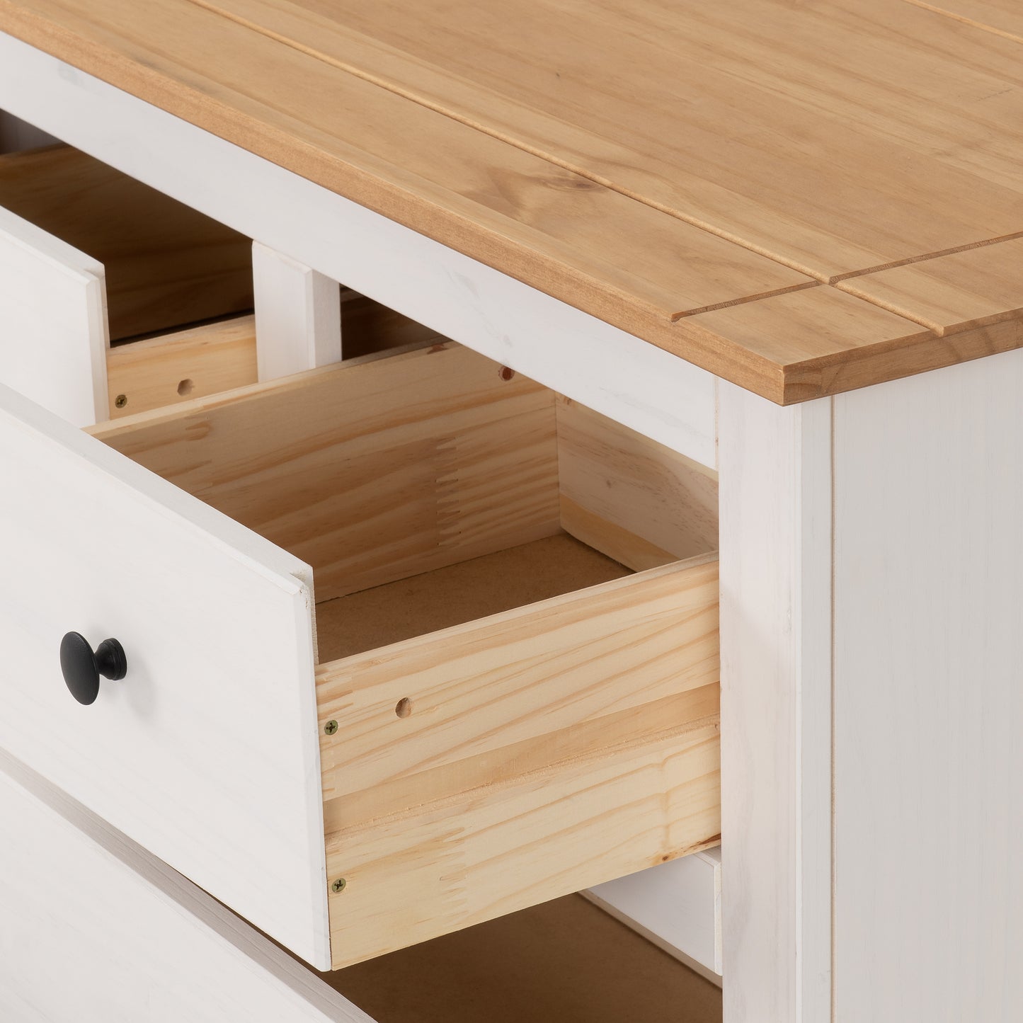 PANAMA 2+2 DRAWER CHEST - WHITE/NATURAL WAX