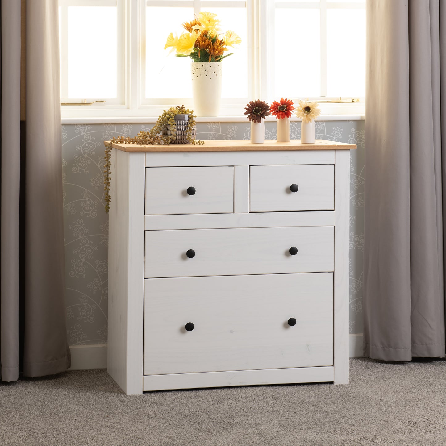 PANAMA 2+2 DRAWER CHEST - WHITE/NATURAL WAX