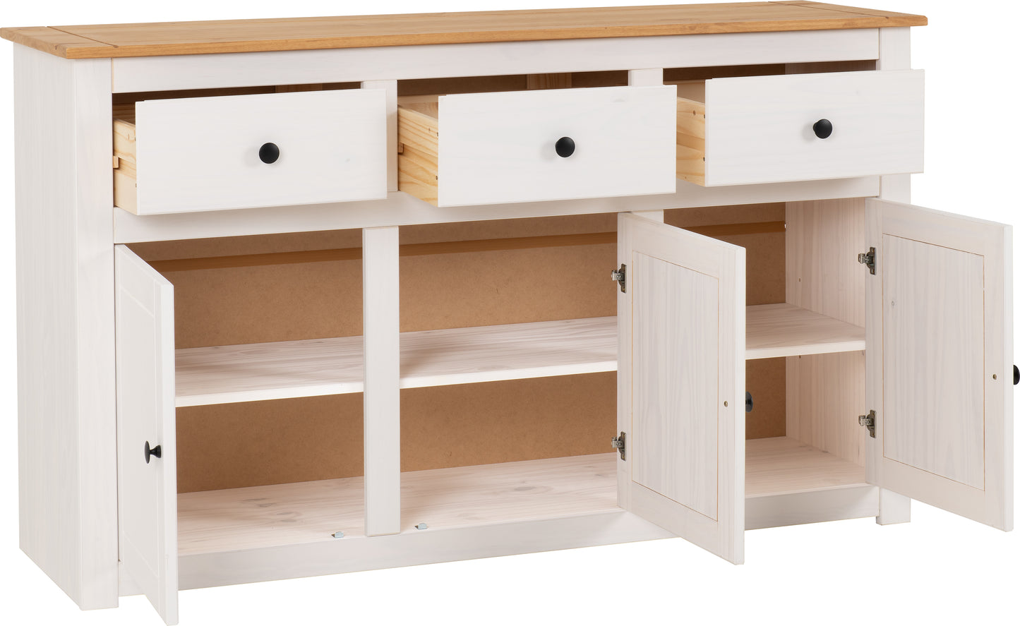 PANAMA 3 DOOR 3 DRAWER SIDEBOARD - WHITE/NATURAL WAX