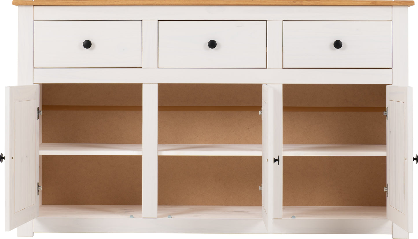 PANAMA 3 DOOR 3 DRAWER SIDEBOARD - WHITE/NATURAL WAX