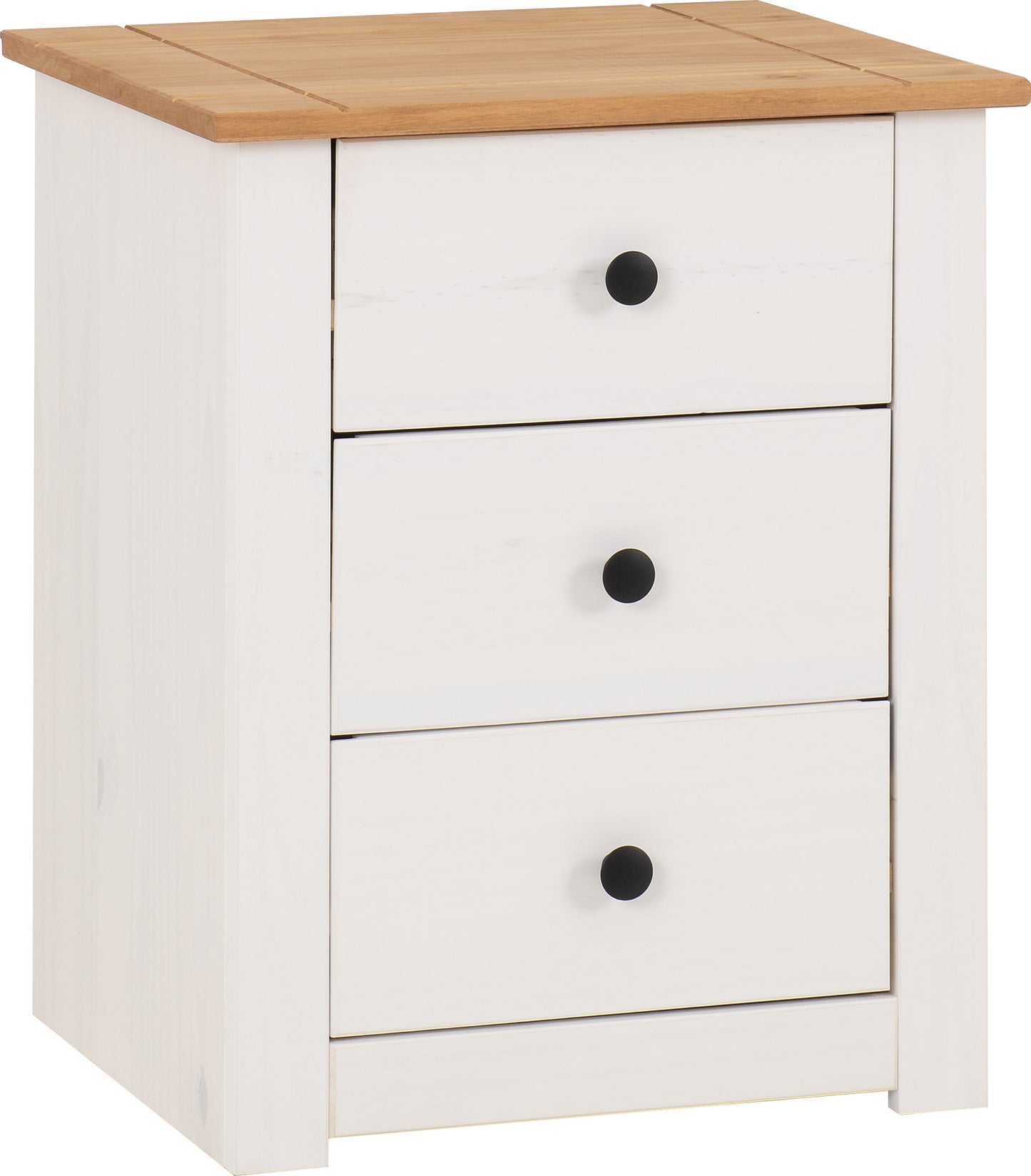 PANAMA 3 DRAWER BEDSIDE - WHITE/NATURAL WAX