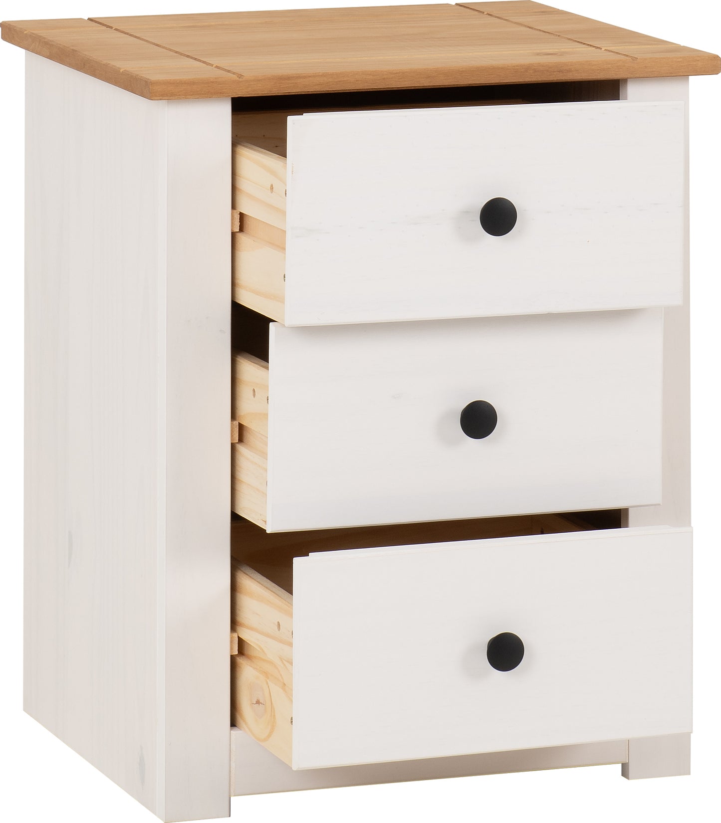 PANAMA 3 DRAWER BEDSIDE - WHITE/NATURAL WAX