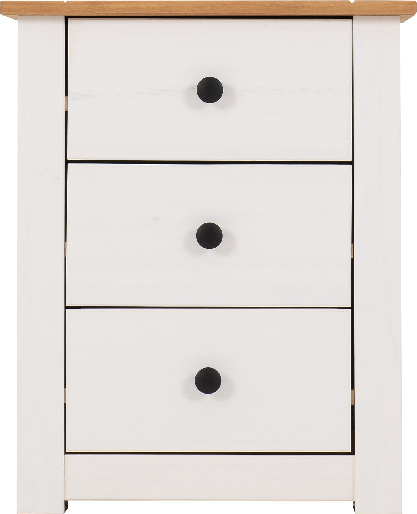 PANAMA 3 DRAWER BEDSIDE - WHITE/NATURAL WAX