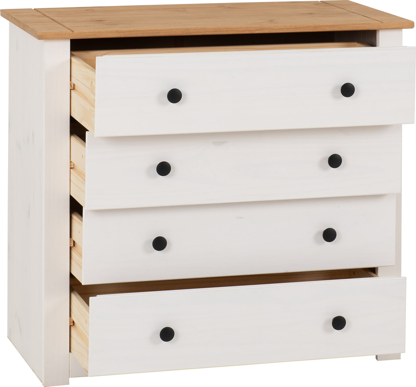 PANAMA 4 DRAWER CHEST - WHITE/NATURAL WAX