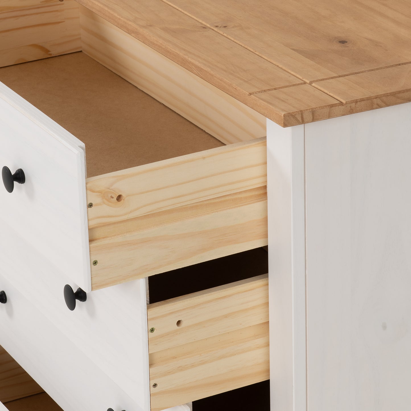 PANAMA 4 DRAWER CHEST - WHITE/NATURAL WAX