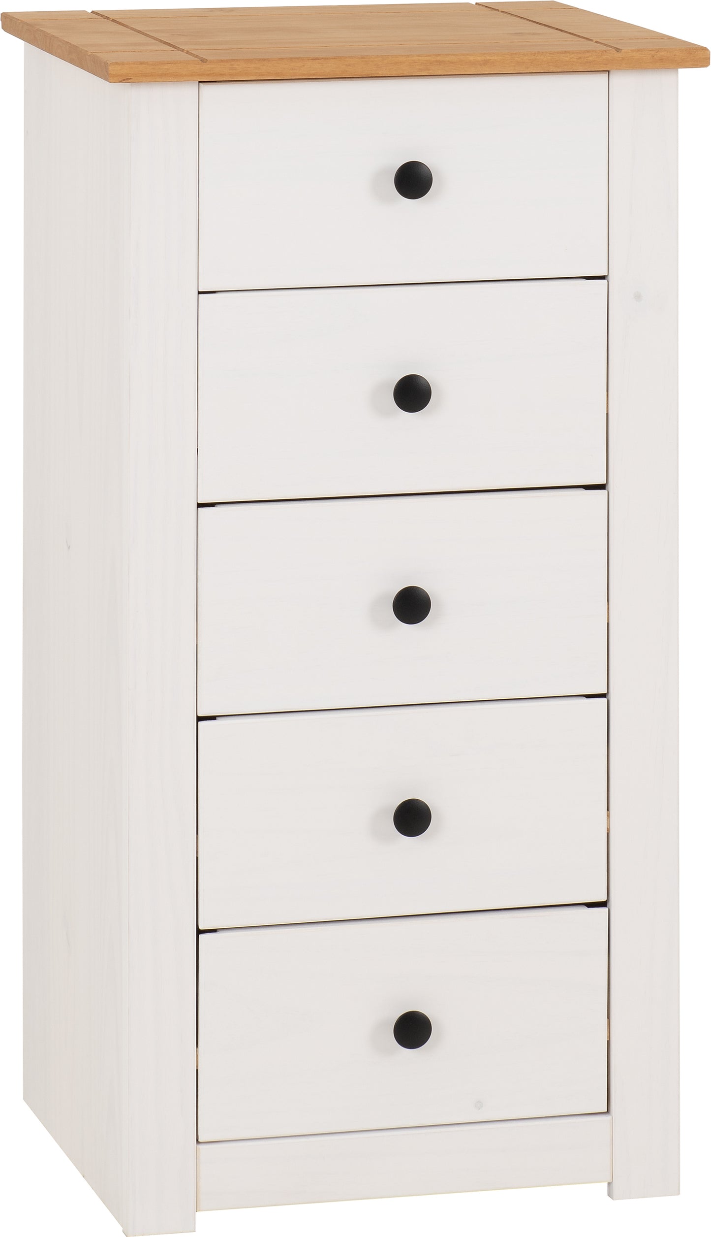 PANAMA 5 DRAWER CHEST - WHITE/NATURAL WAX