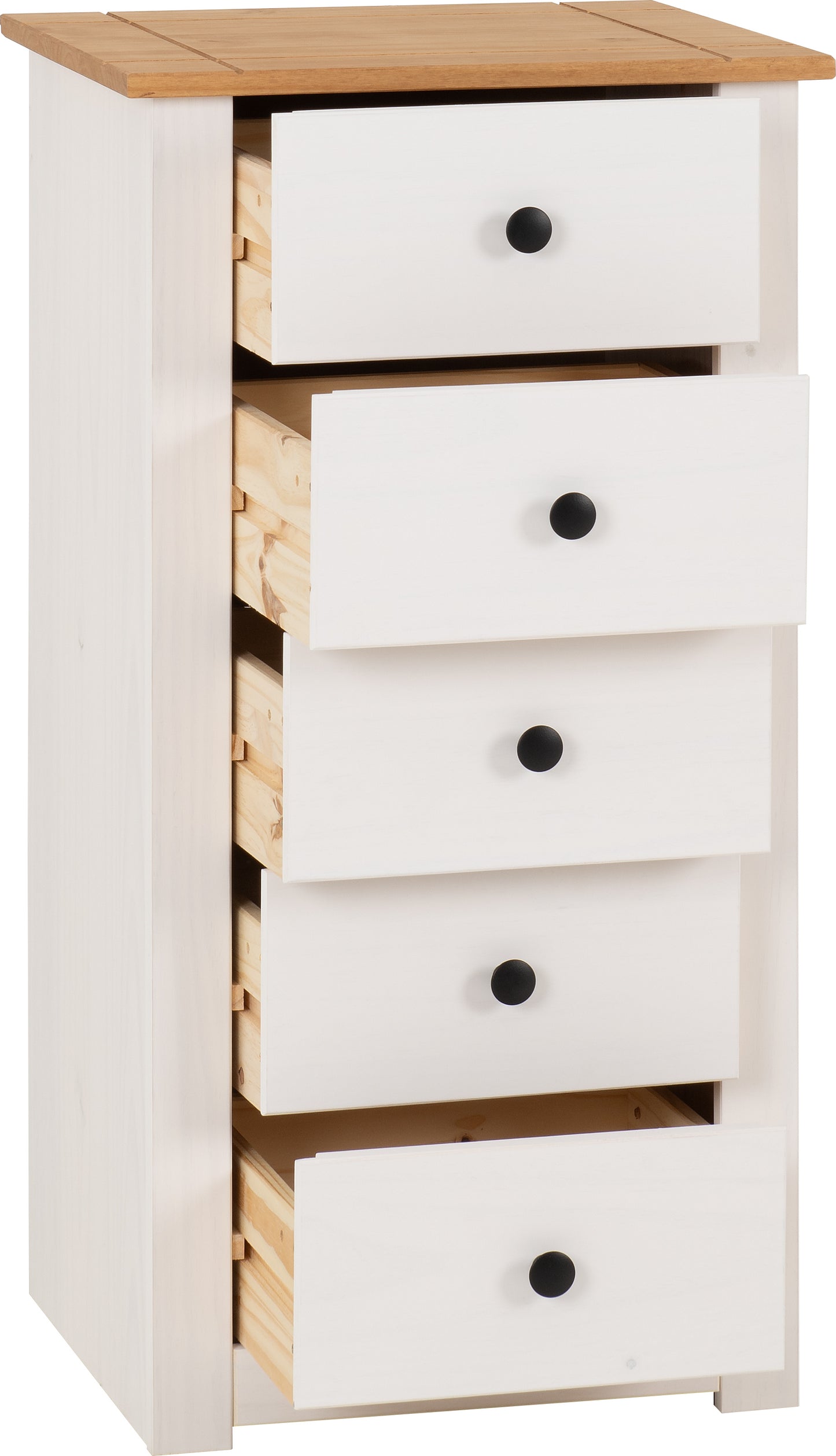 PANAMA 5 DRAWER CHEST - WHITE/NATURAL WAX