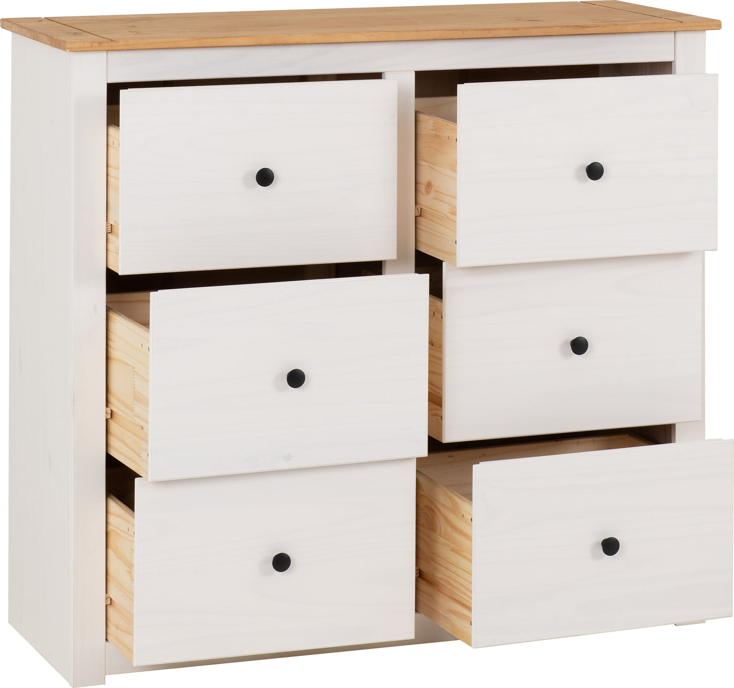 PANAMA 6 DRAWER CHEST - WHITE/NATURAL WAX