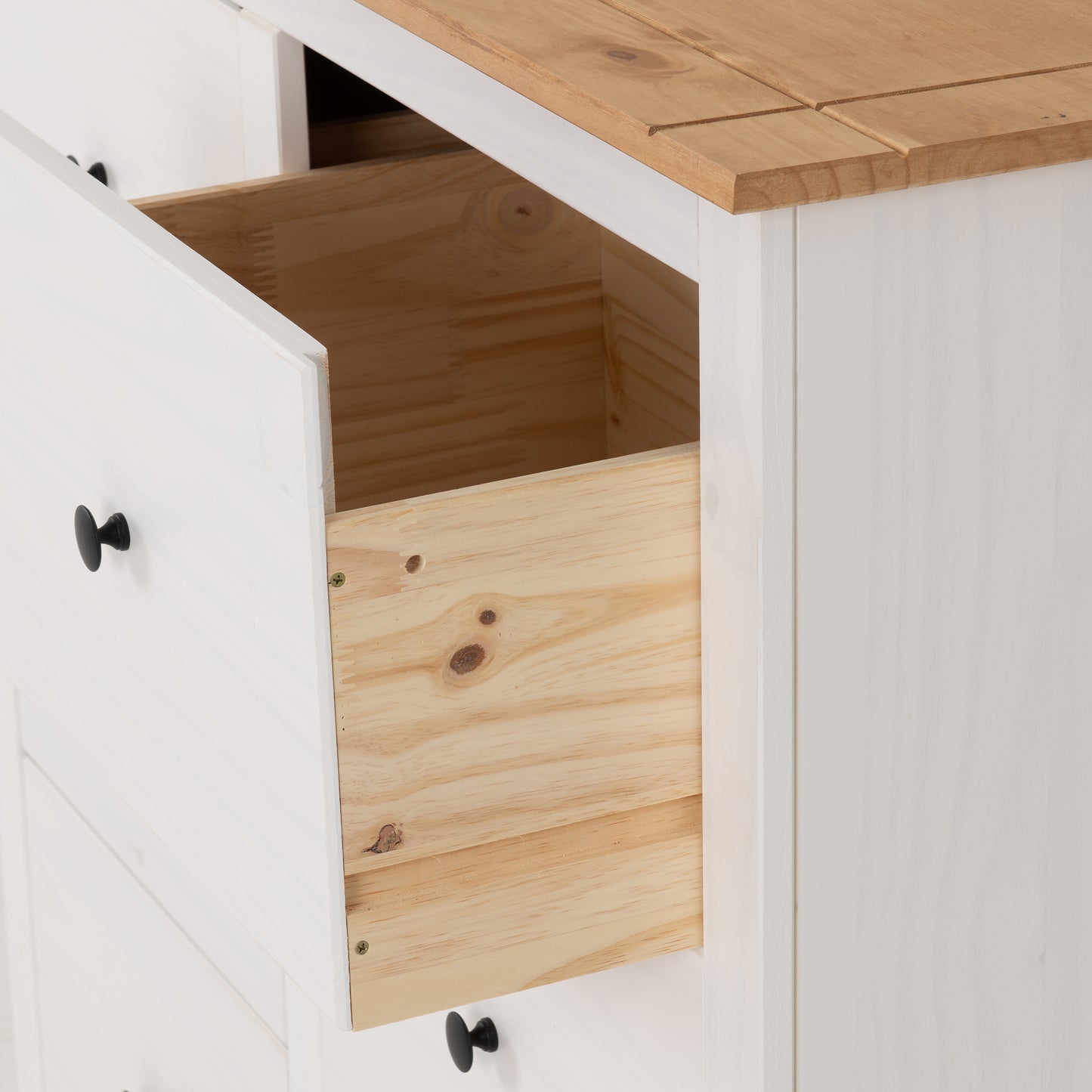 PANAMA 6 DRAWER CHEST - WHITE/NATURAL WAX