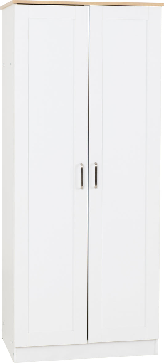 PORTLAND 2 DOOR WARDROBE  - WHITE/OAK EFFECT