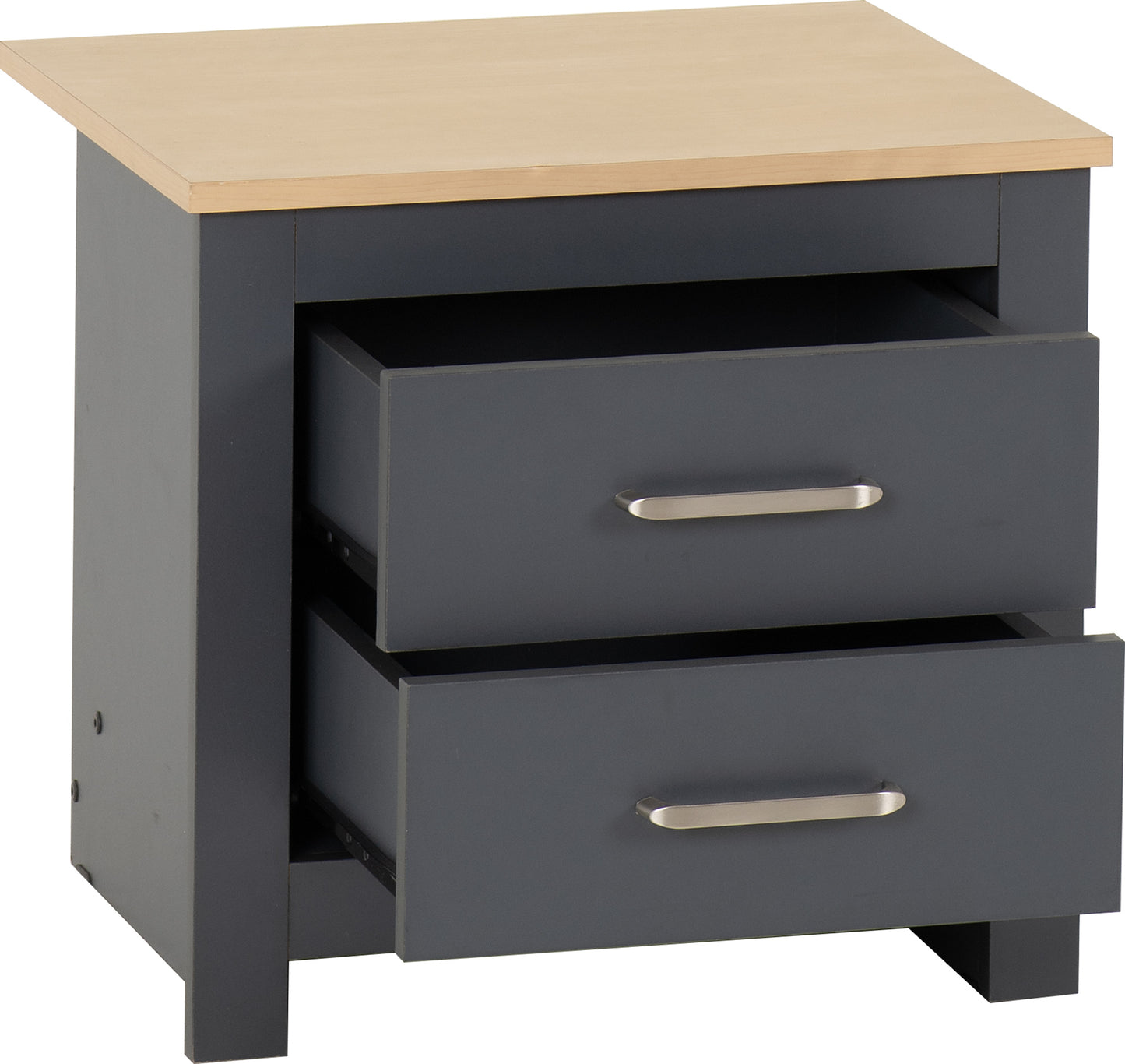 PORTLAND 2 DRAWER BEDSIDE  - GREY/OAK EFFECT