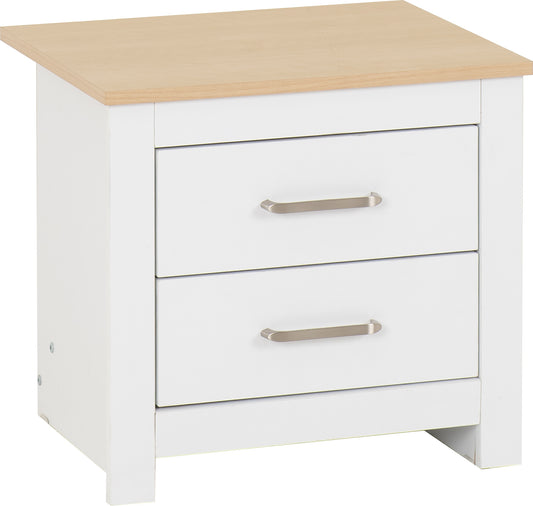 PORTLAND 2 DRAWER BEDSIDE  - WHITE/OAK EFFECT