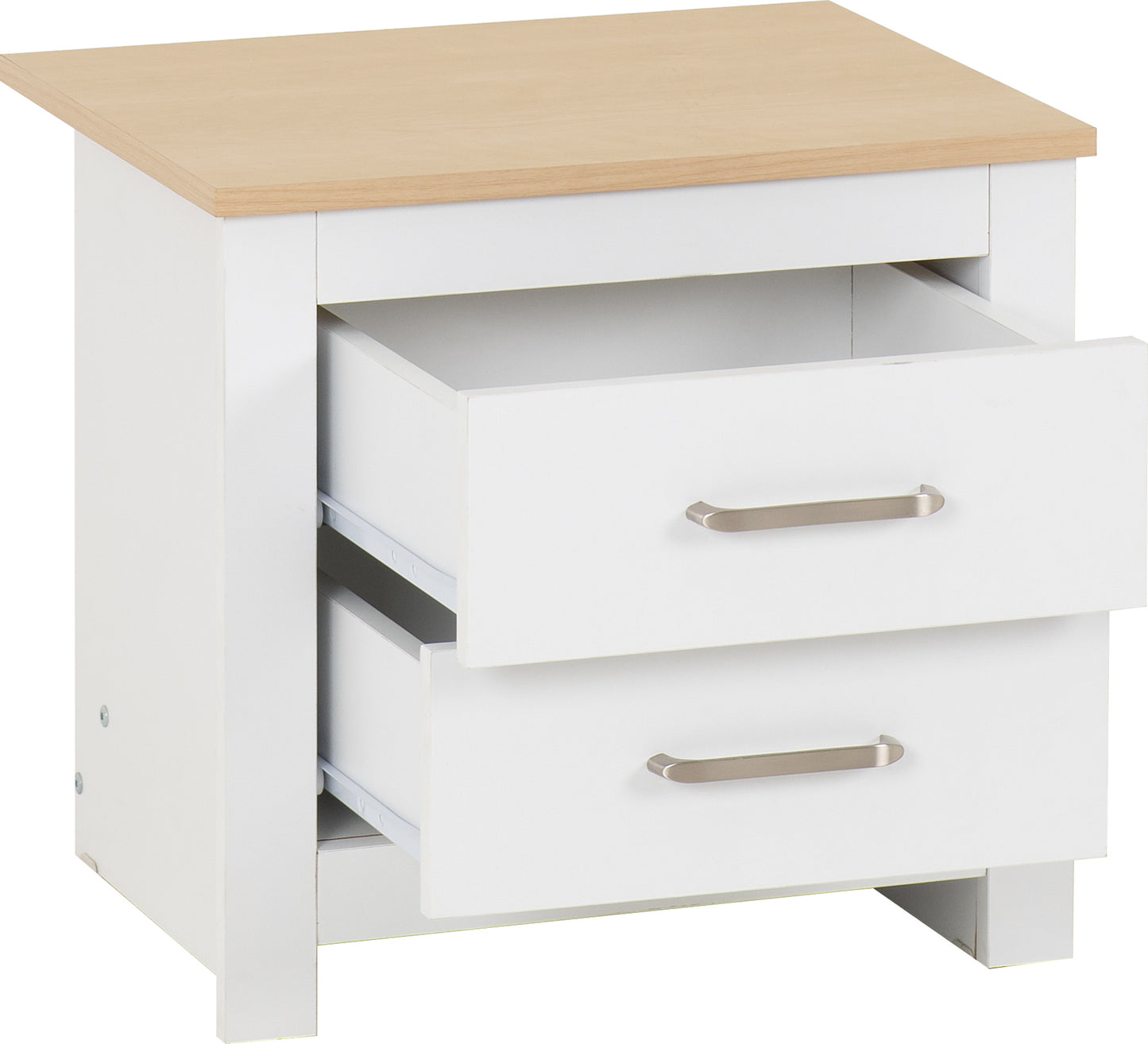 PORTLAND 2 DRAWER BEDSIDE  - WHITE/OAK EFFECT