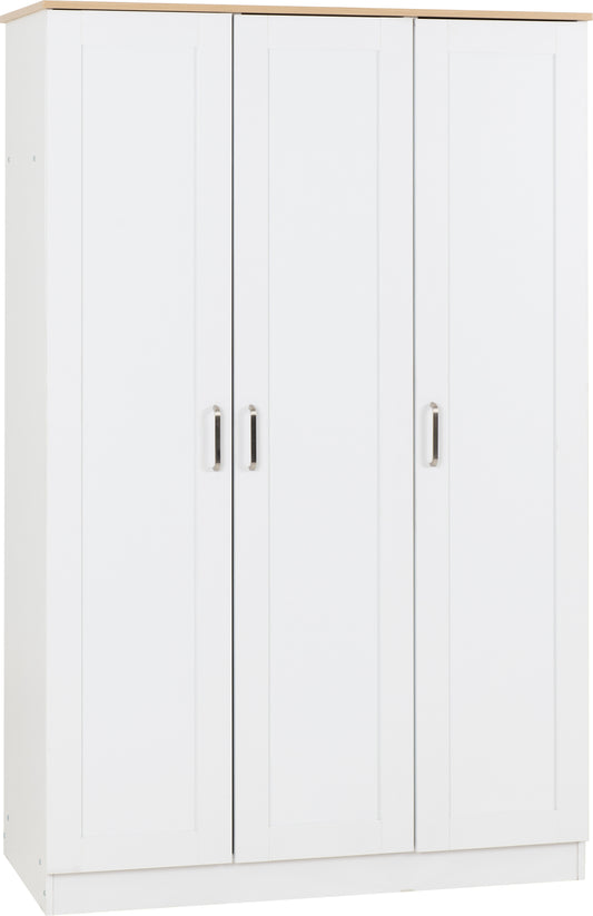 PORTLAND 3 DOOR WARDROBE  - WHITE/OAK EFFECT