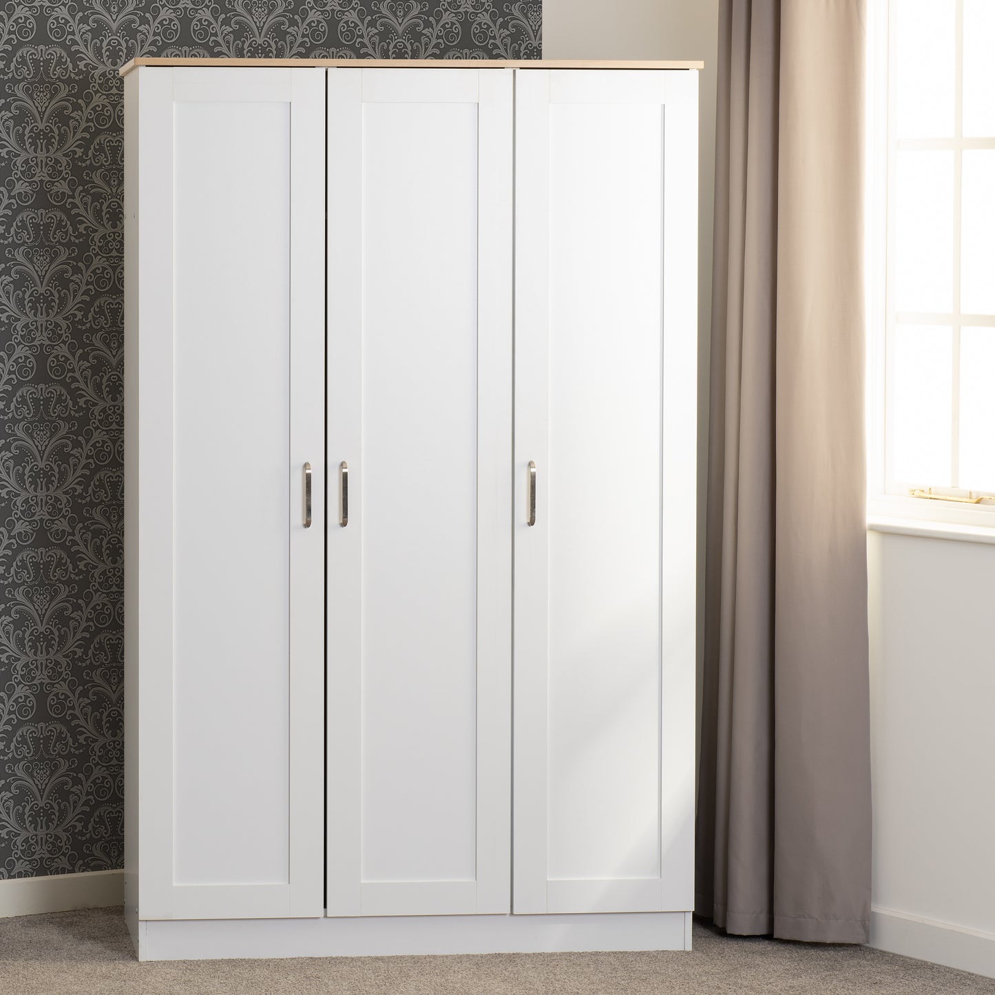 PORTLAND 3 DOOR WARDROBE  - WHITE/OAK EFFECT