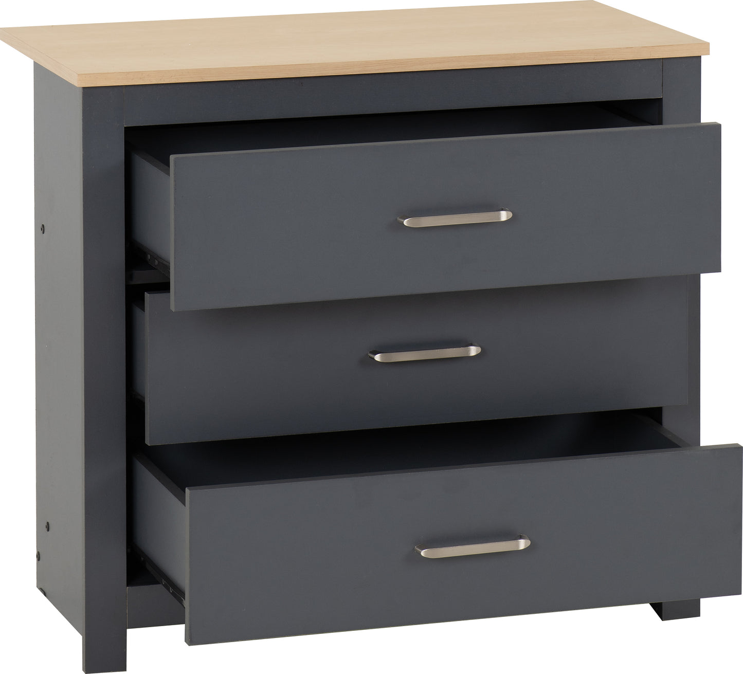 PORTLAND 3 DRAWER CHEST  - GREY/OAK EFFECT