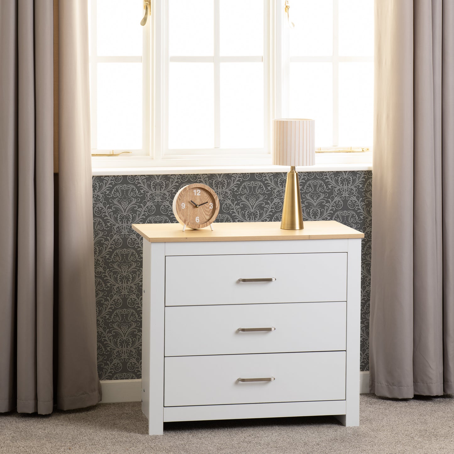 PORTLAND 3 DRAWER CHEST  - WHITE/OAK EFFECT