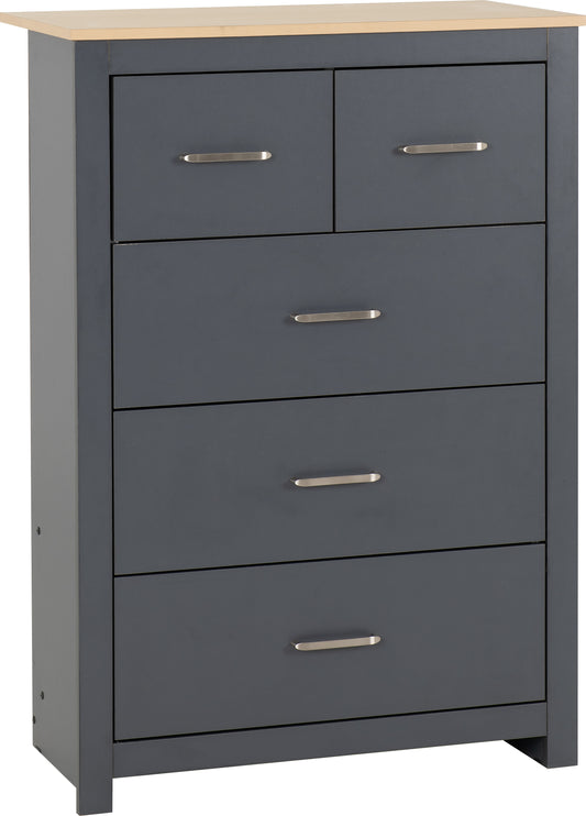 PORTLAND 3+2 DRAWER CHEST  - GREY/OAK EFFECT