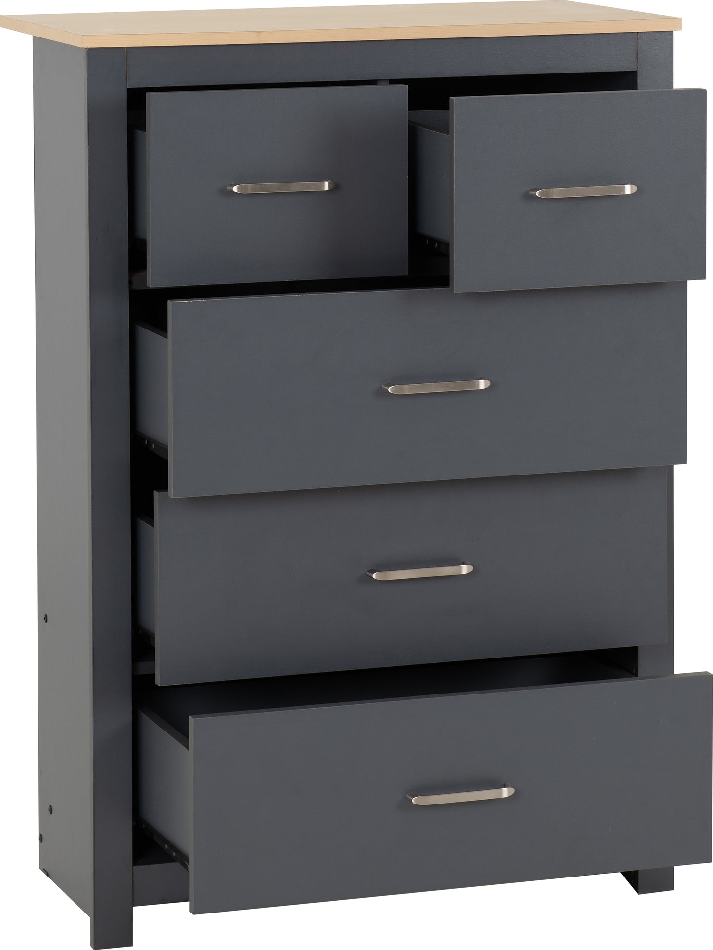 PORTLAND 3+2 DRAWER CHEST  - GREY/OAK EFFECT