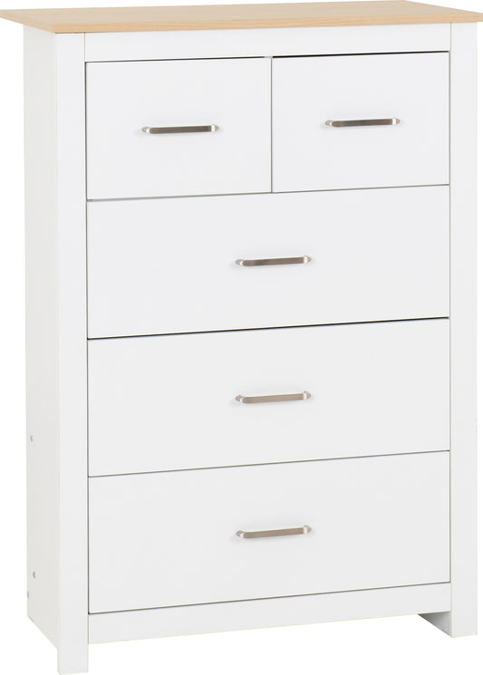 PORTLAND 3+2 DRAWER CHEST  - WHITE/OAK EFFECT