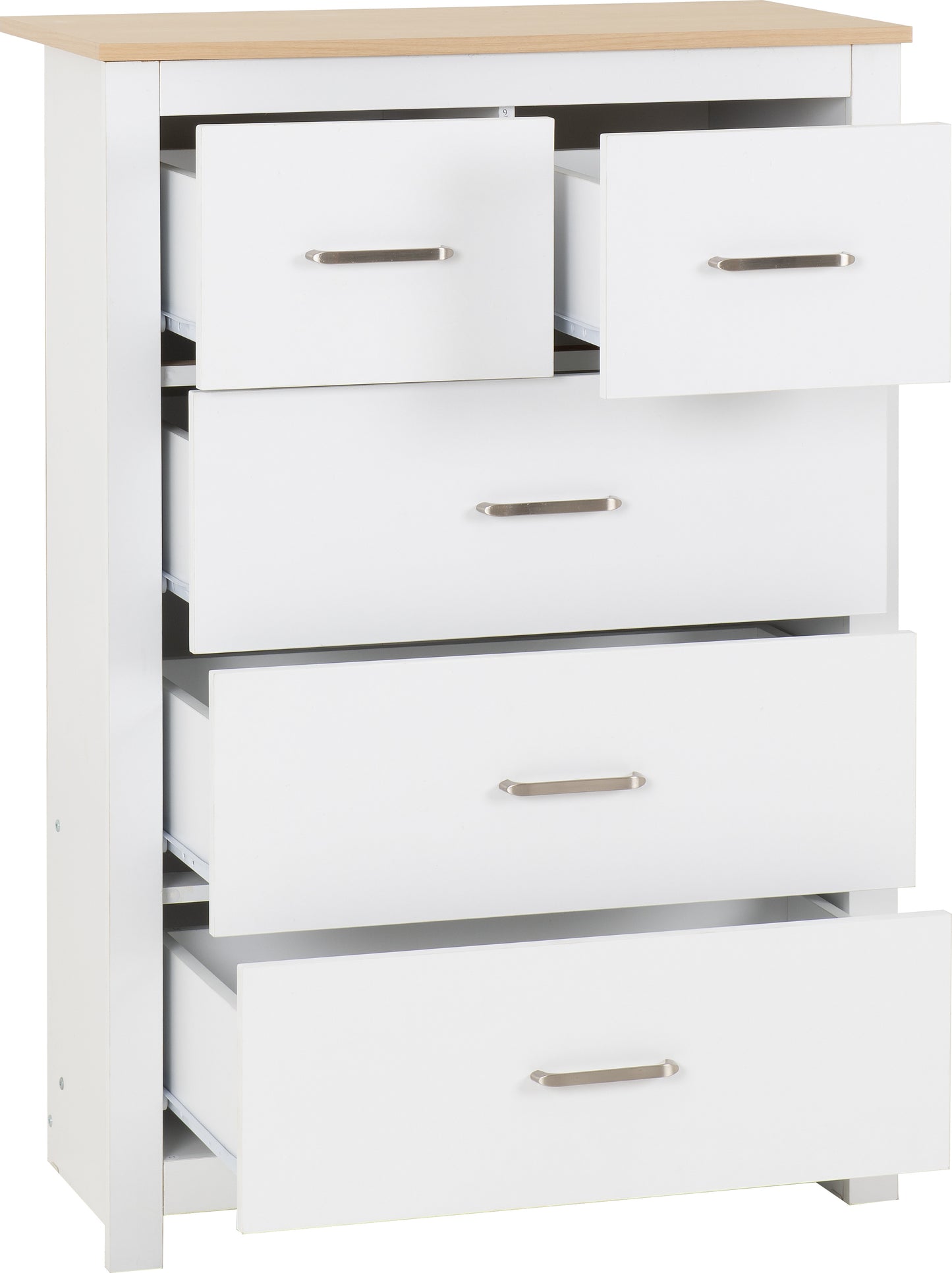 PORTLAND 3+2 DRAWER CHEST  - WHITE/OAK EFFECT